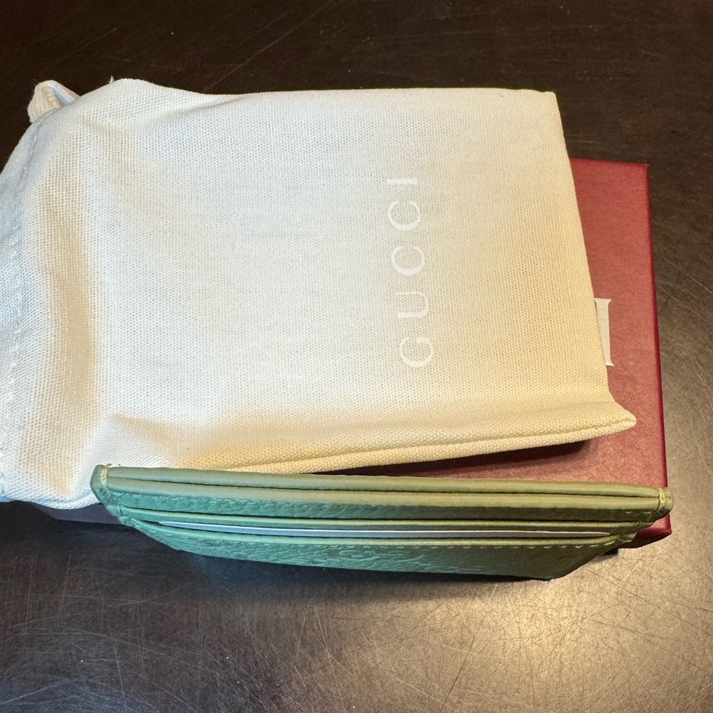 New Authentic Gucci GG Logo Card Case Walllet Green Leather - Picture 6 of 10